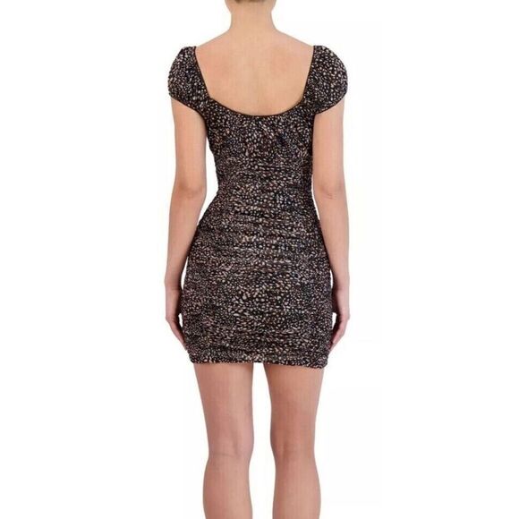 BCBGeneration Women's Sz XS Leopard Printed Ruched Mesh Bodycon Mini Dress - Picture 11 of 12